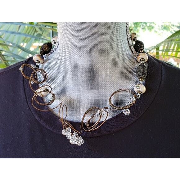 Artisan Handcrafted Necklace Texas Western Rugged Barb-Wire & Swarovski Crystal - Picture 2 of 9